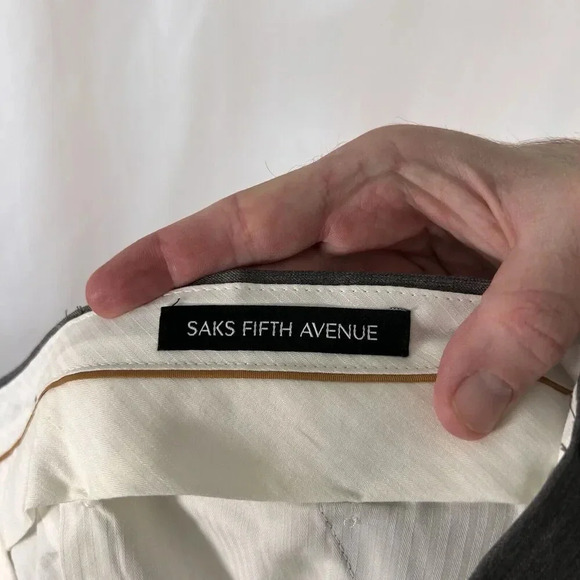 Saks Fifth Avenue Wool Dress Pants Men's 38 Grey Pleated Dry Clean Mid Rise - Picture 8 of 9